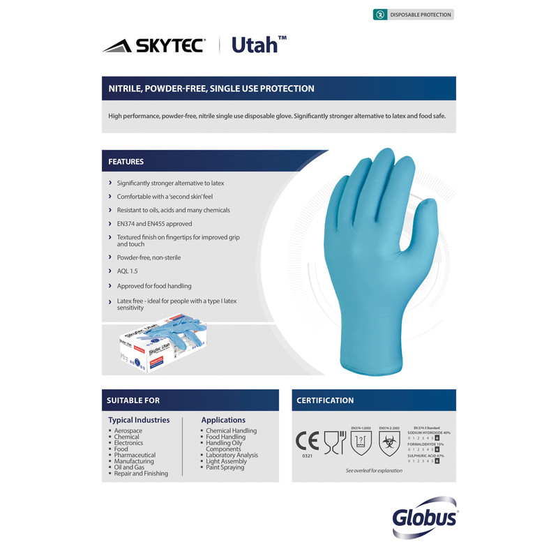 Skytec Utah Performance Powder Free Nitrile Disposable Gloves Large