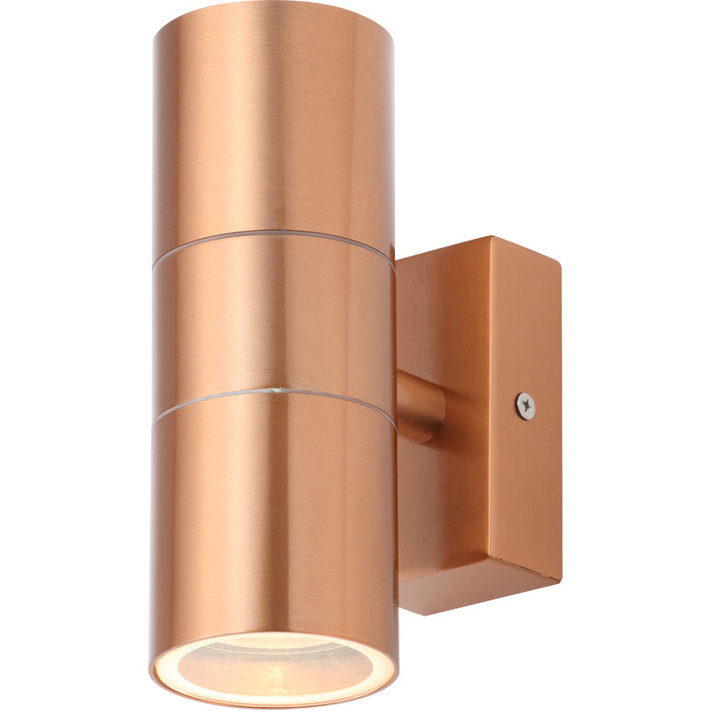 Leto Copper Effect Stainless Steel Up and Down Wall Light IP44 GU10 2 x 35W Max