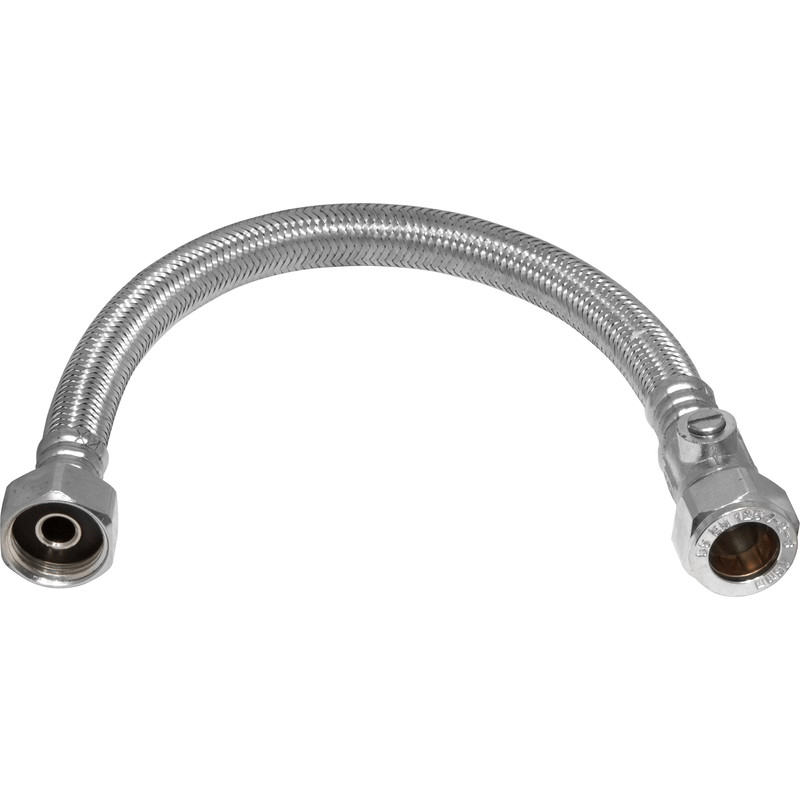 Flexible Tap Connector with Isolating Valve 15mm x 1/2" 10mm Bore. 500mm