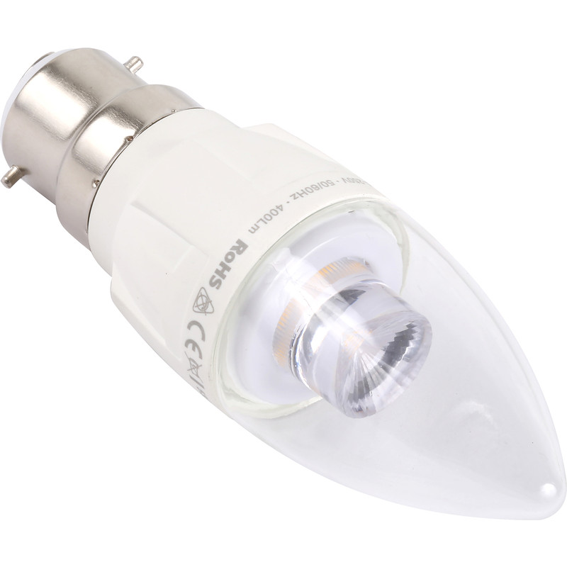 LED 5W Dimmable Clear Candle Lamp BC (B22d) 400lm