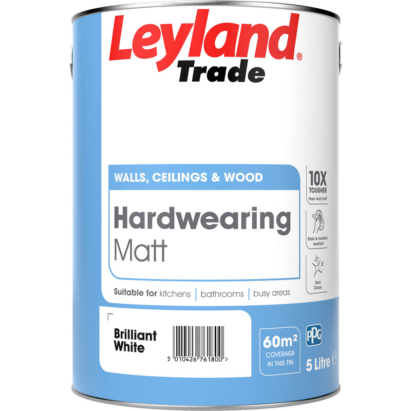 Leyland Trade Hardwearing Matt Paint 5L Brilliant White