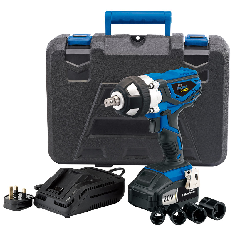 Draper Storm Force 20V Cordless Impact Wrench, 1/2" Sq. Drive 2 x 3.0Ah