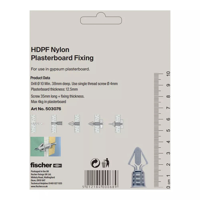 Fischer Nylon Plasterboard Plug 10mm Heavy Duty