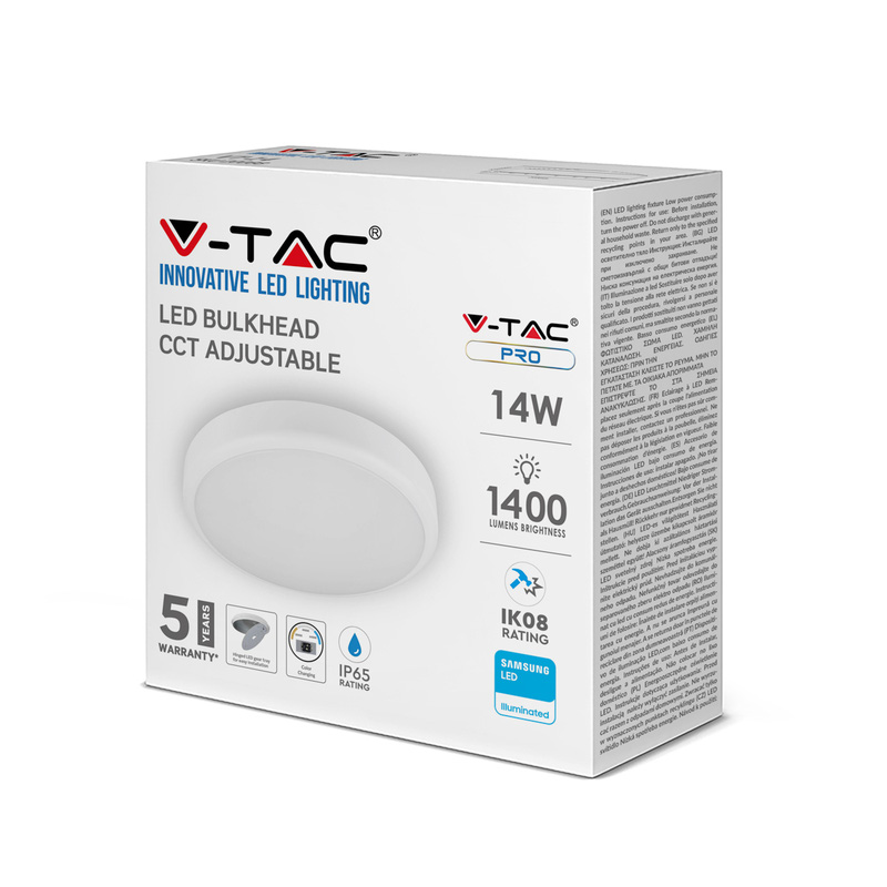 V-TAC IP65 LED Bulkhead CCT Adjustable with Samsung Chip 14W White 1400lm CCT 3in1