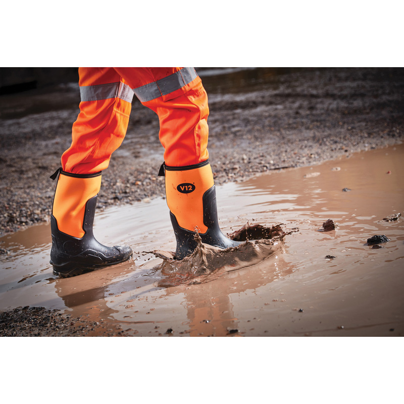 V12 Groundworker Safety Wellington Boots Orange/Black Size 4
