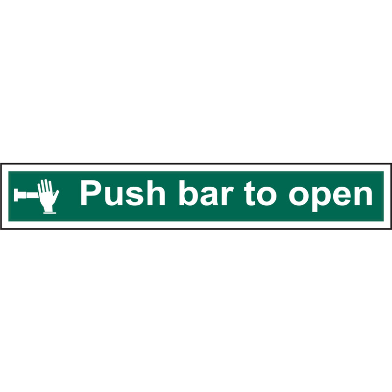 Fire Safety Sign Push Bar To Open 600x100