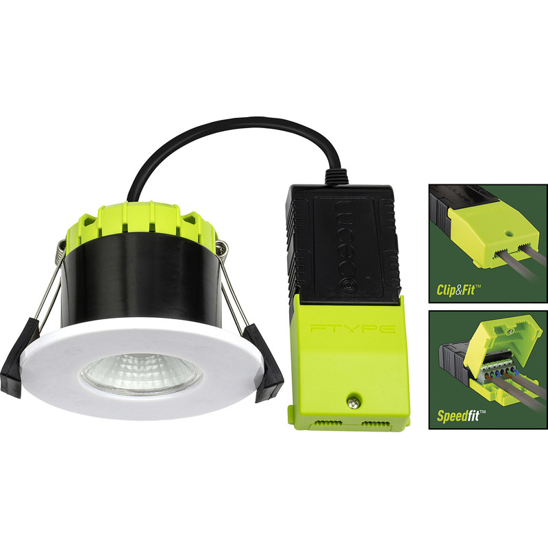 Luceco FType Compact Flat Integrated Dimmable 6W Fire Rated IP65 Downlight White 600lm Warm White