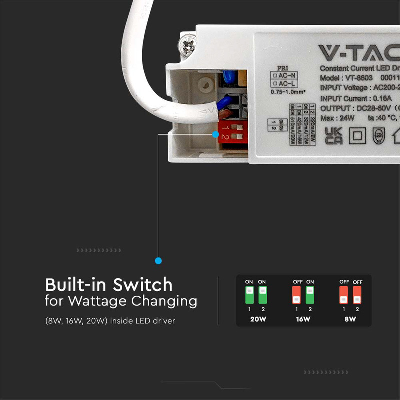 V-TAC 8W/16W/20W LED Sensor Bulkhead with Samsung Chip 3in1 CCT IP65 White 2100lm 3in1 CCT