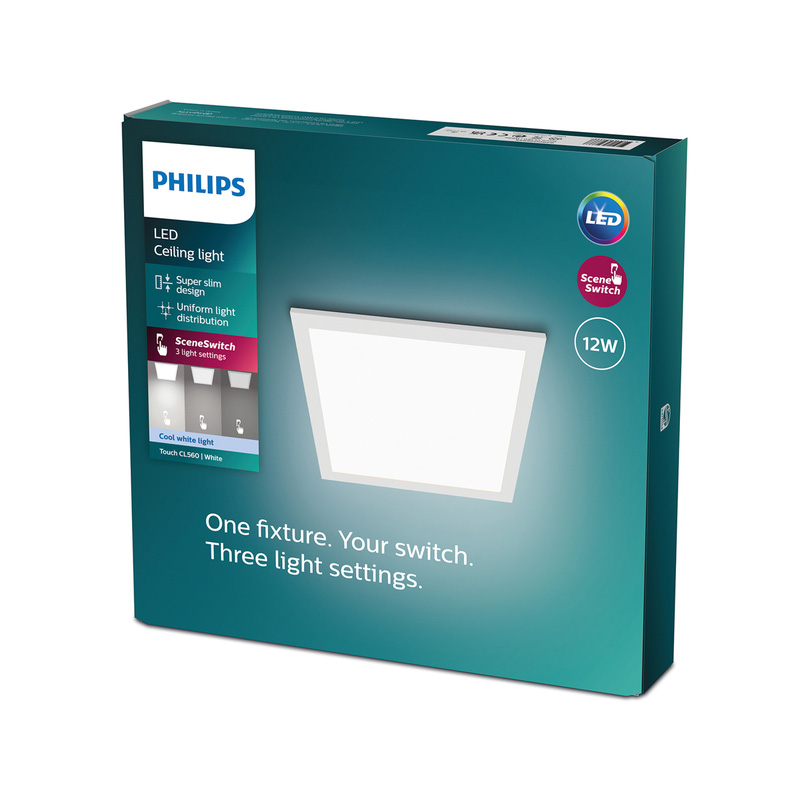 Philips CL560 Super Slim Square Panel Ceiling Light 300x300mmCircular Ressesed Fitting White 12W 1200lm Cool White