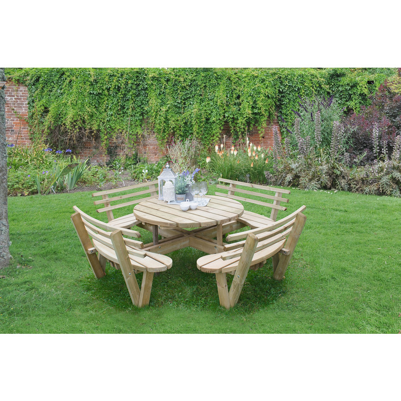 Forest Garden Circular Picnic Table with Seat Backs 82cm (h) x 246cm (w) x 246cm (d)