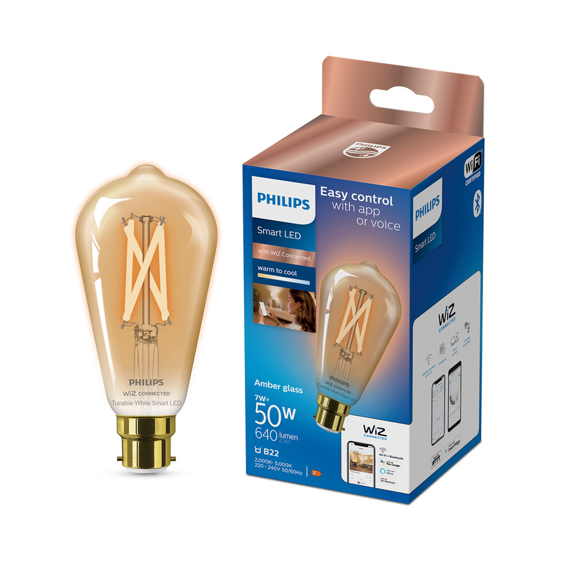 Philips WiZ LED Amber Filament Tunable White Smart Light Bulb ST64 B22 50W