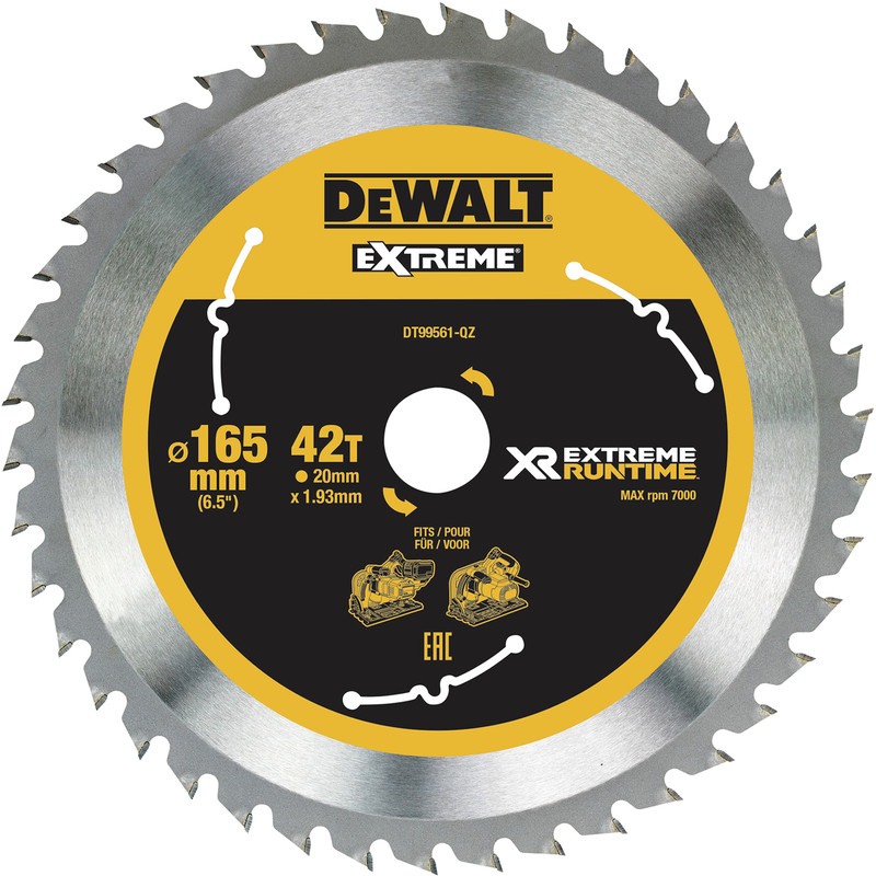 DeWalt Extreme Runtime Circular Saw Blade 165mm x 20mm x 42T