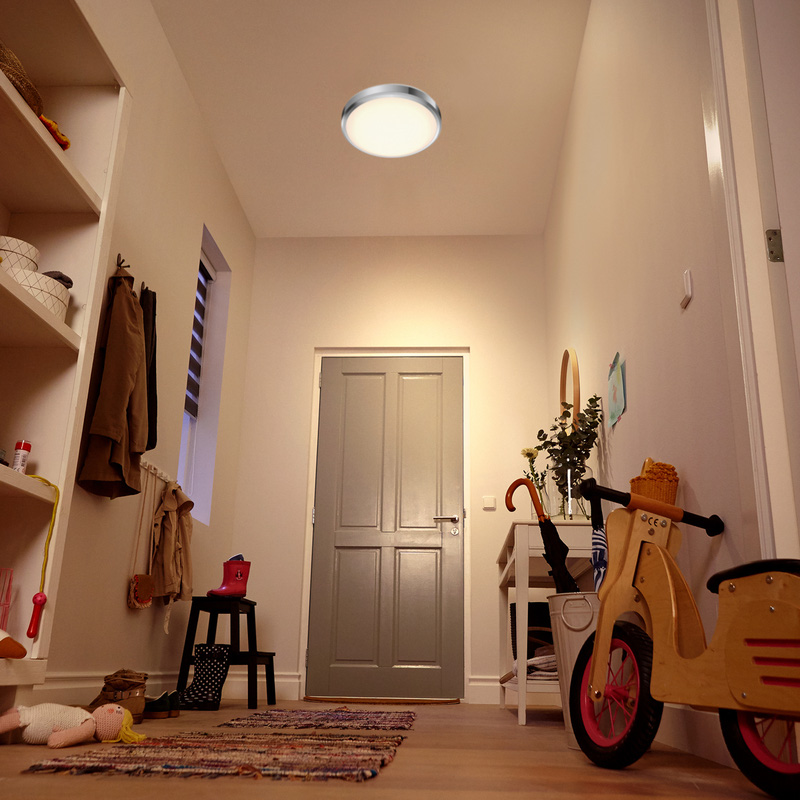 Philips Doris CL257 LED Round IP44 Ceiling Light Chrome 17W 1500lm Warm White