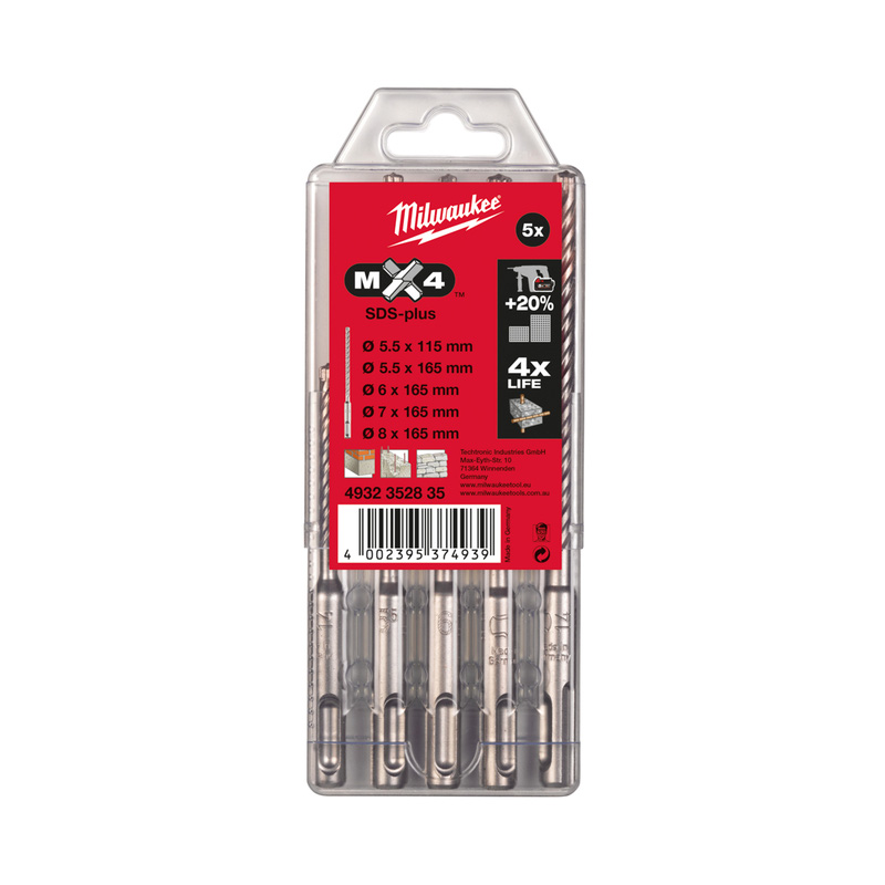 Milwaukee SDS Plus Drill Bit Set MX4