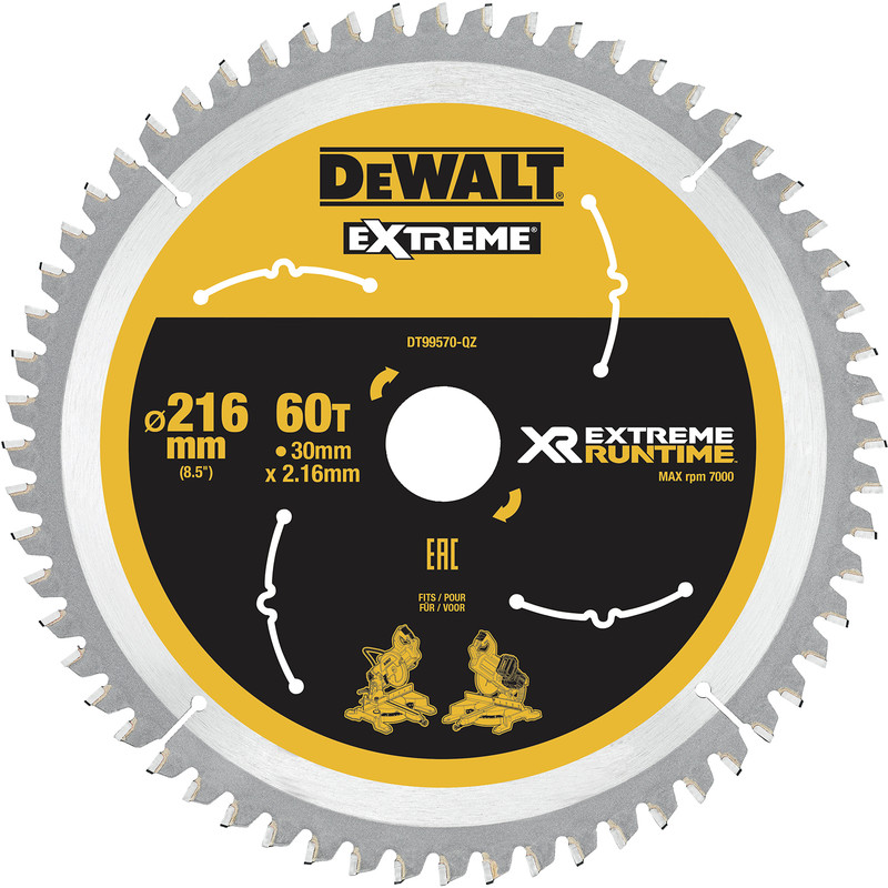 DeWalt XR FlexVolt Mitre Saw Blade 216mm x 30mm x 60T