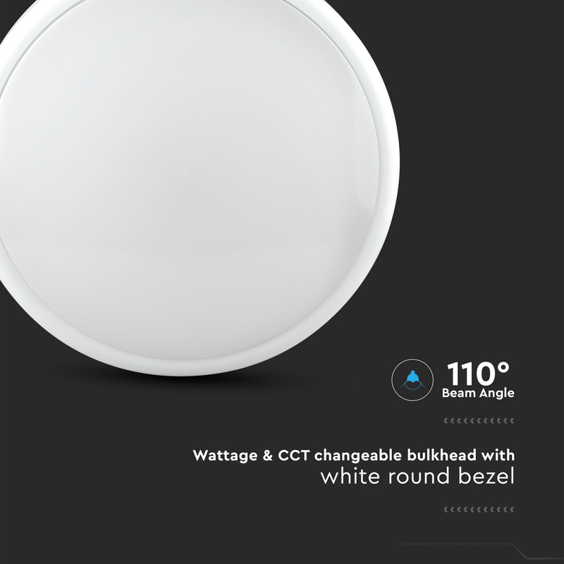 V-TAC 8W/16W/20W LED Sensor Bulkhead with Samsung Chip 3in1 CCT IP65 White 2100lm 3in1 CCT