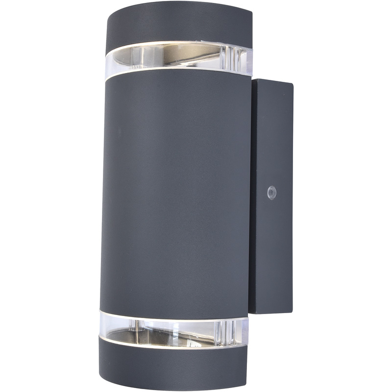 Lutec Focus IP44 Dusk to Dawn Wall Light 2x GU10 Max 35W Dark Grey