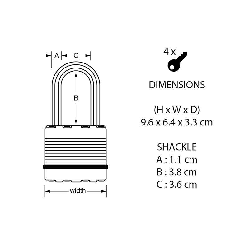 Master Lock EXCELL Laminated Steel Padlock 50 x 9 x 38mm LS