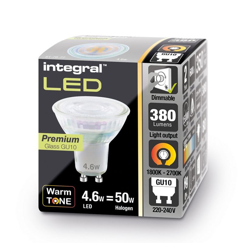 Integral LED WarmTone GU10 Lamp Dimmable 4.6W 1800k - 2700k 350lm