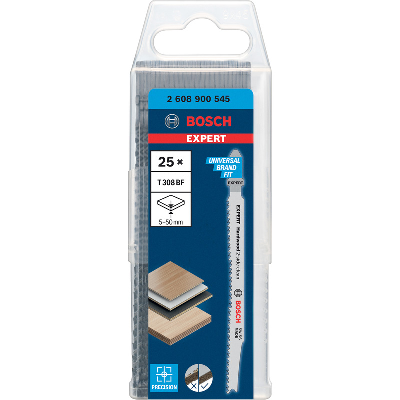 Bosch EXPERT Bayonet Jigsaw Blade T308BF Hardwood 2-side Clean 25 Pack