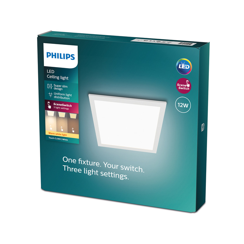 Philips CL560 Super Slim Square Panel Ceiling Light 300x300mm White 12W 1200lm Warm White