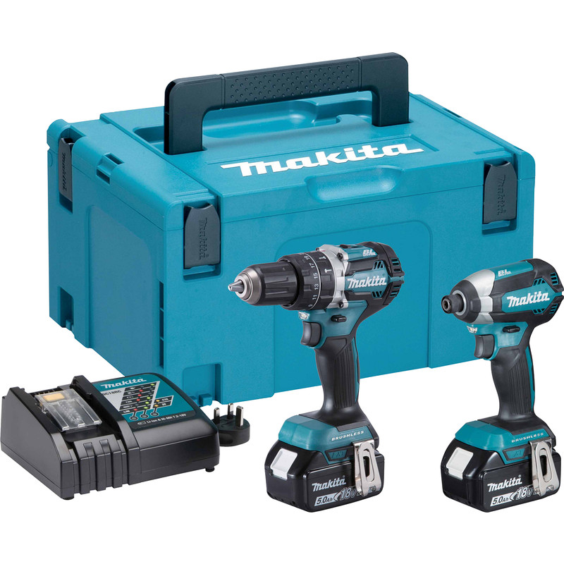 Makita 18V LXT Brushless Combi Drill and Impact Driver 2 Piece Kit 2 x 5.0Ah
