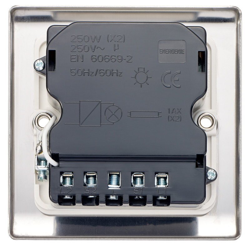 Energenie MiHome Smart Light Switch 2 Gang 13A Steel