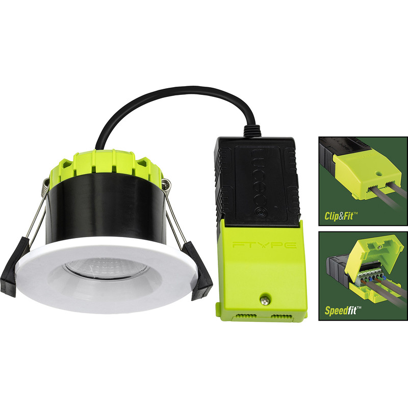 Luceco FType Compact Regressed Integrated Dimmable 6W Fire Rated IP65 Downlight White 580lm Warm White