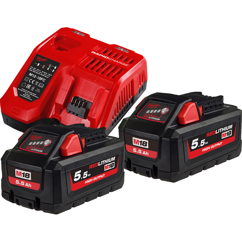 Milwaukee M18HNRG-552 HIGH OUTPUT 5.5ah Battery Starter Kit 2 x 5.5Ah