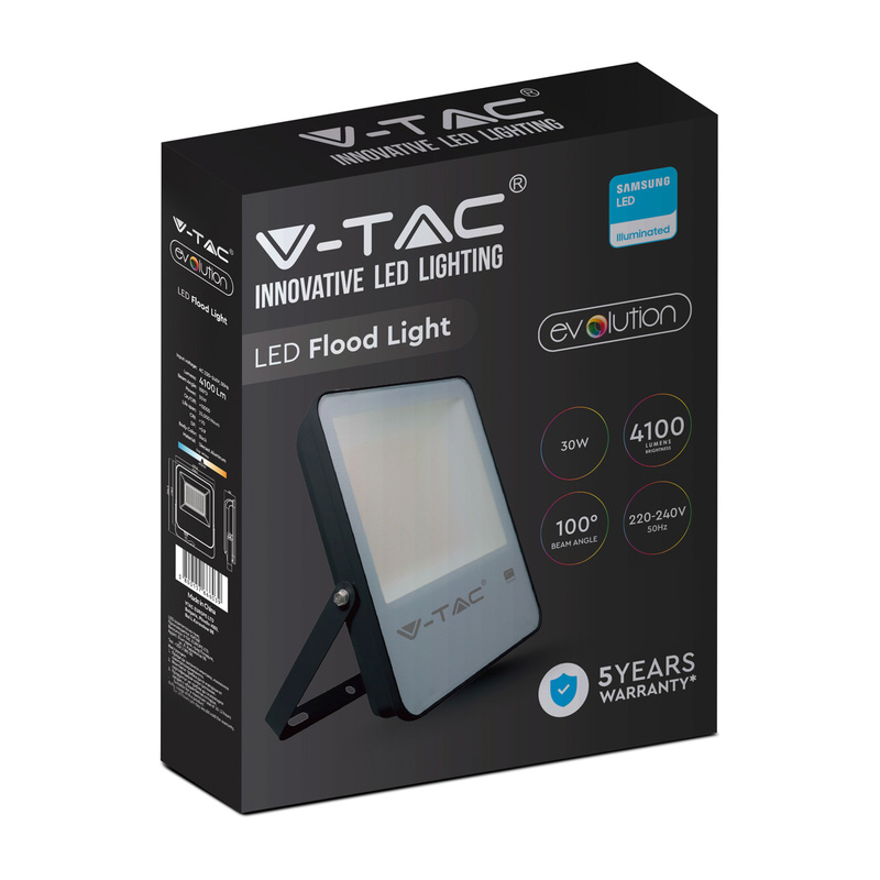 V-TAC IP65 LED Floodlight with Samsung Chip 30W Black 4100lm 6500K