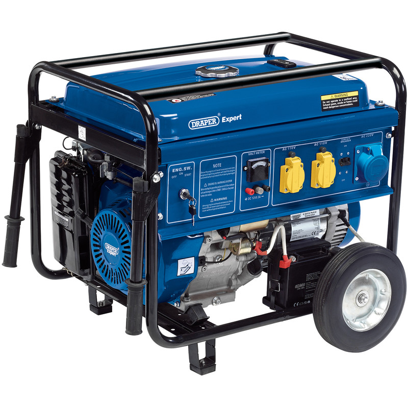 Draper 6.5KVA/6000W Petrol Generator with Wheels 110/230V and 12V DC