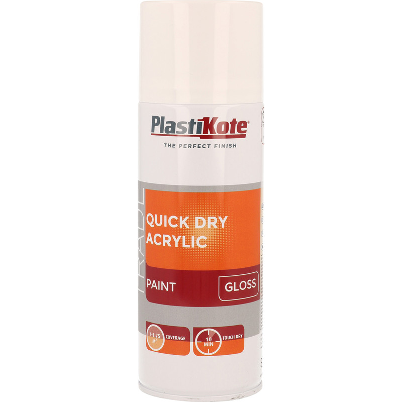 Plastikote Quick Dry Acrylic Spray Paint 400ml White Gloss