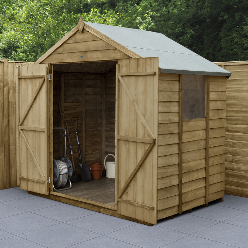 Forest Garden Overlap Pressure Treated Apex Shed - Double Door 7' x 5'