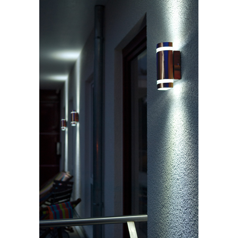 Lutec Focus 2 x GU10 IP44 Wall Light Stainless Steel