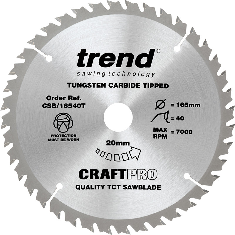 Trend Craft Thin Kerf Circular Saw Blade 165 x 40T x 20mm CSB/16540T