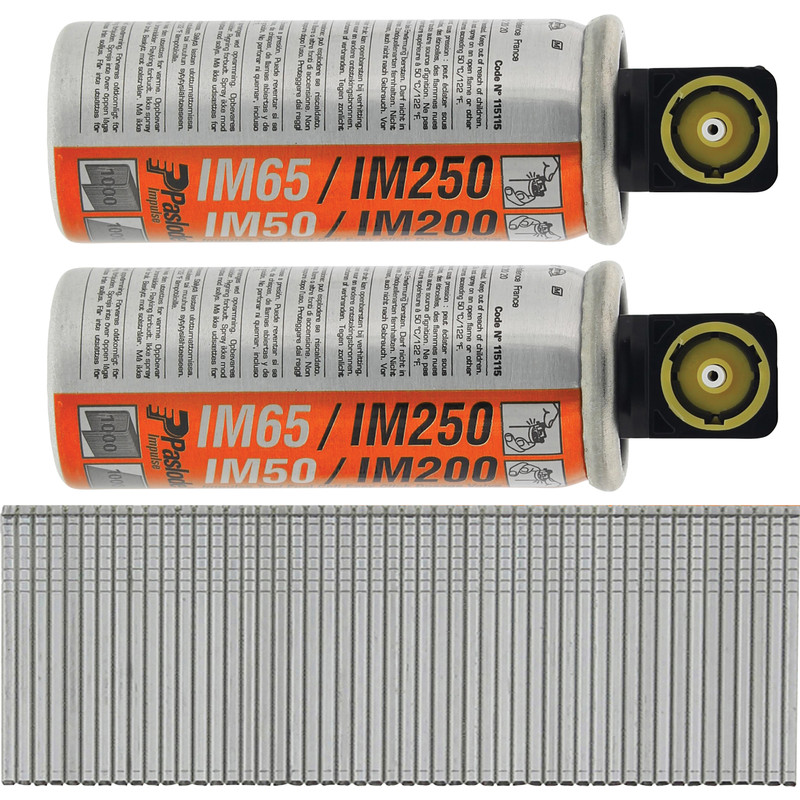 Paslode IM65 F16 Straight Brad Nails & 2 Fuel Cells 16 x 32mm Galv