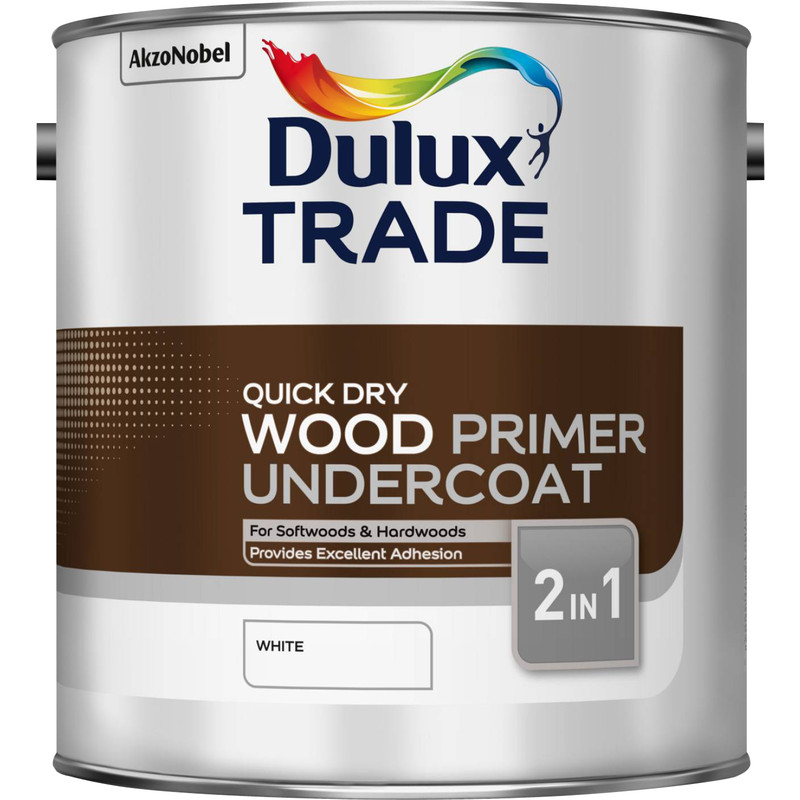 Dulux Trade Quick Dry Wood Primer Undercoat Paint White 2.5L