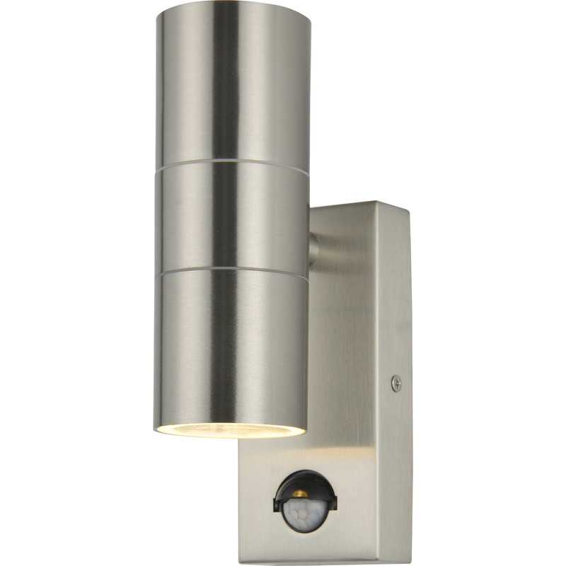 Zink Leto Up & Down Wall Light IP44 Stainless Steel PIR