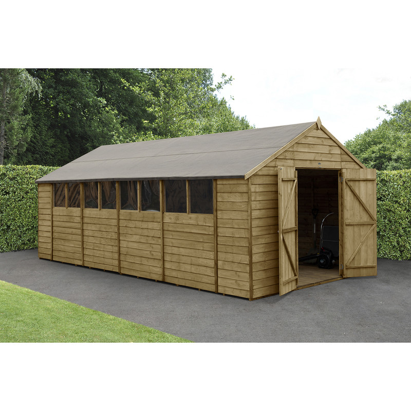 Forest Garden Overlap Pressure Treated Shed - Double Door Apex 10' x 20'
