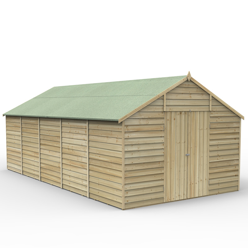 Forest Garden Overlap Pressure Treated Apex Shed - No Window, Double Door 10' x 20'