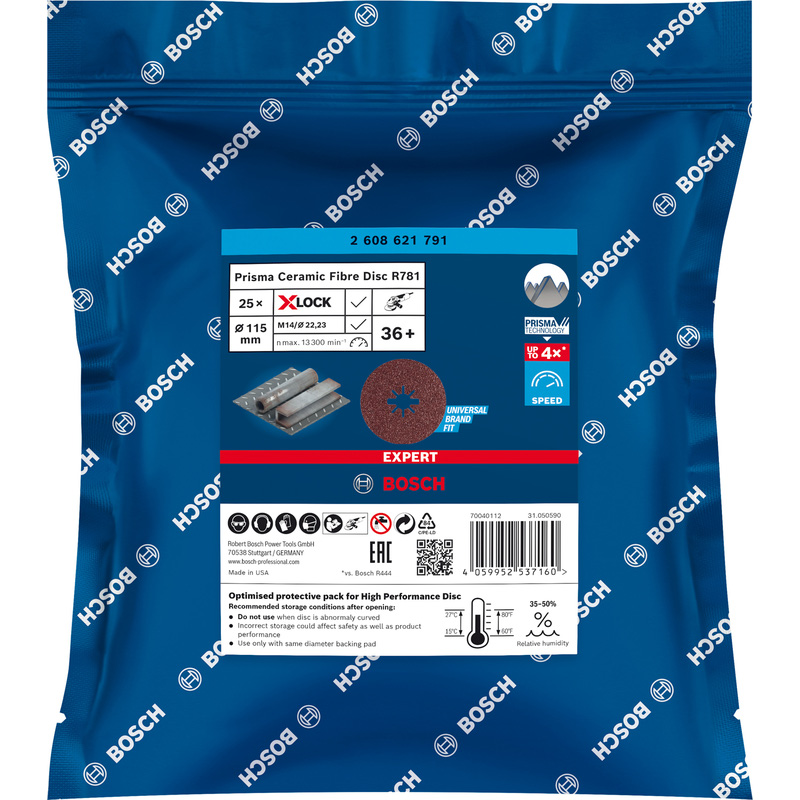 Bosch EXPERT Metal Prisma Ceramic Fibre Disc 115 x 22.23mm 36G 25 Pack
