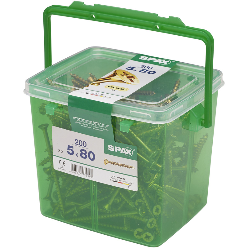 Spax Pozi Flat CSK Yellox Coated PZ2 Tub 5.0 x 80mm