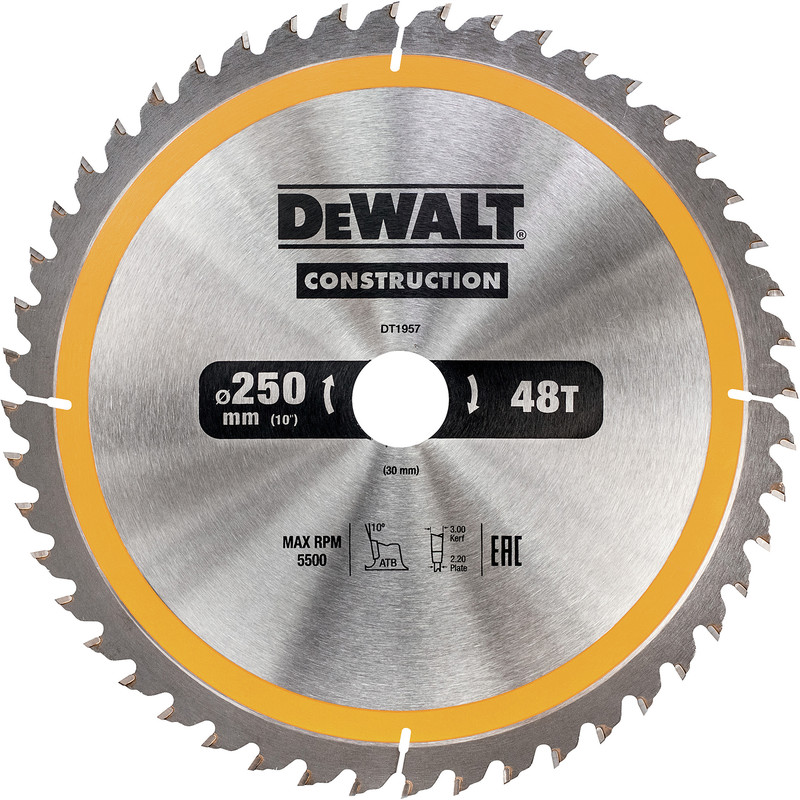 DeWalt Construction Circular Saw Blade 250 x 30mm x 48T