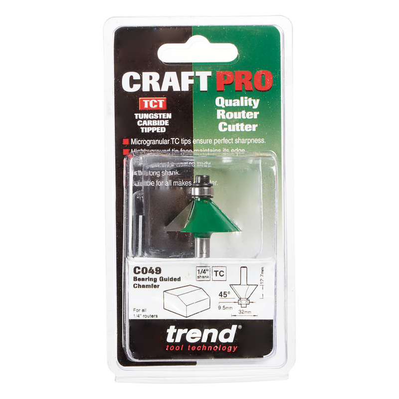 Trend 1/4" Chamfer Router Cutter 45° 12.7mm