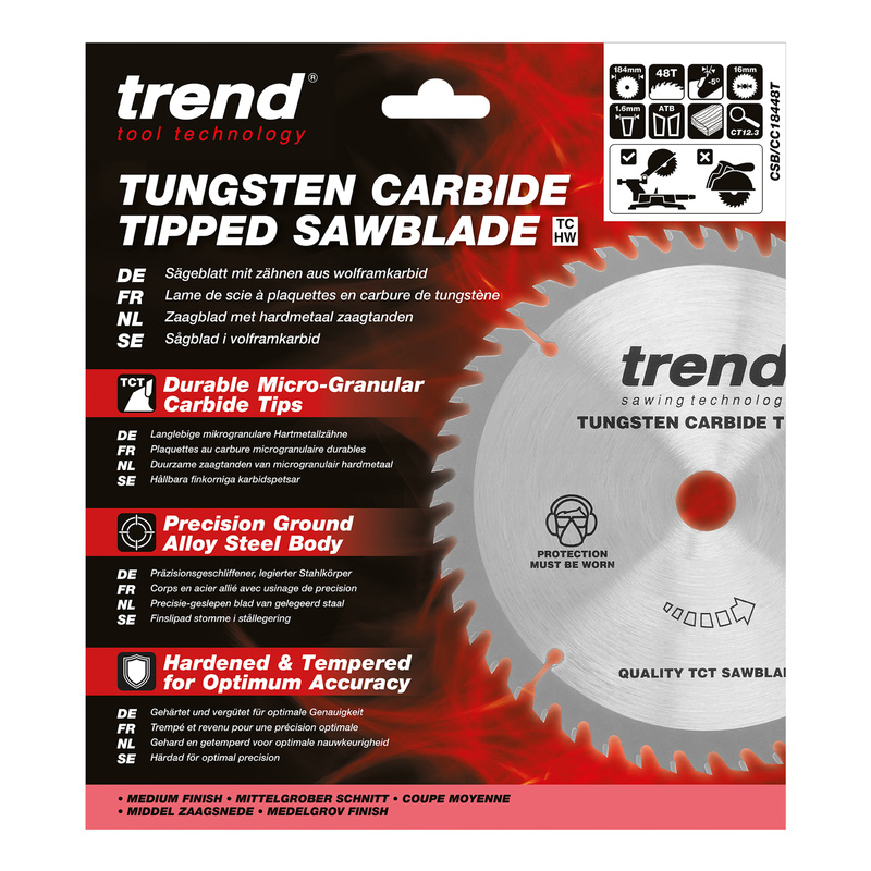 Trend Craft Thin Kerf Circular Saw Blade 184 x 48T x 16mm CSB/CC18448T