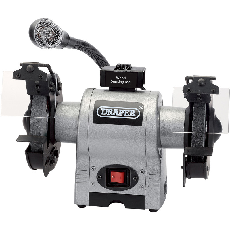 Draper 150mm 370W Heavy Duty Bench Grinder with Worklight 230V