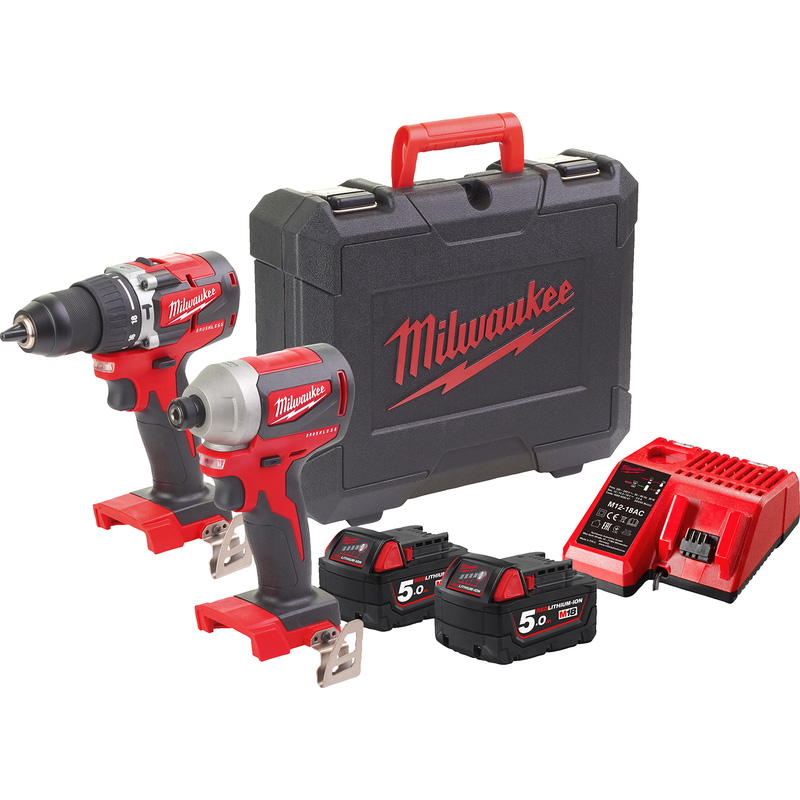 Milwaukee M18CBLPP2F-502C Compact Brushless Combi and Impact Driver Twin Kit 2 x 5.0Ah