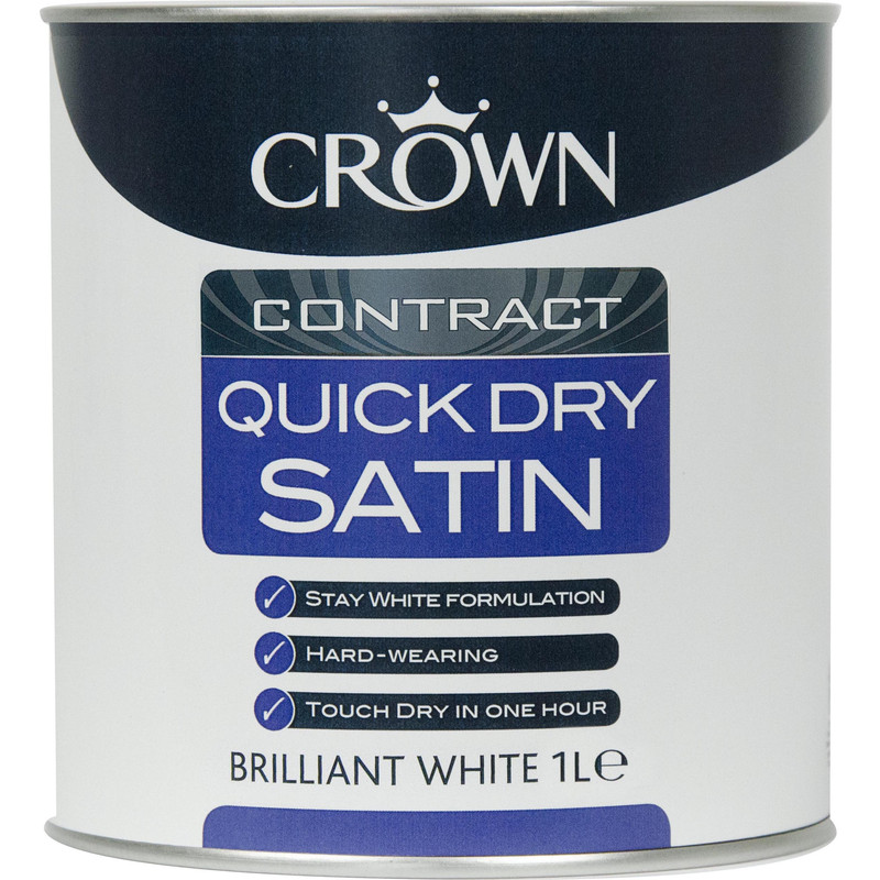 Crown Contract Quick Dry Satin Paint Brilliant White 1L