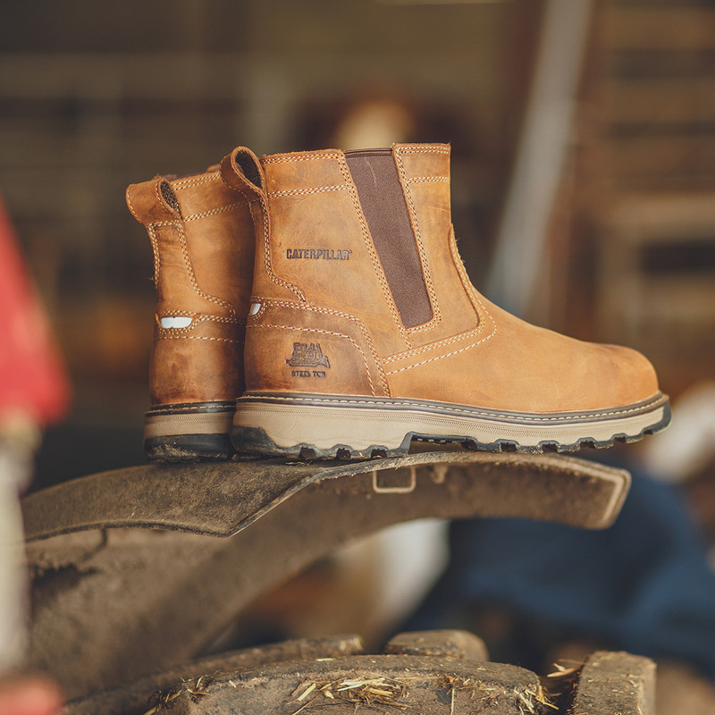 Caterpillar Pelton Safety Dealer Boots Dark Beige Size 11