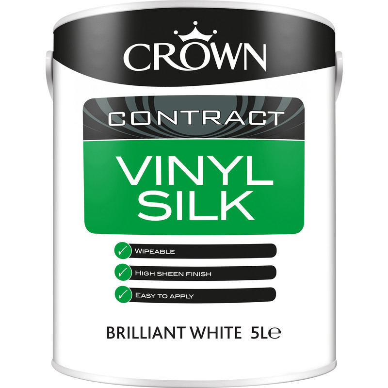 Crown Contract Vinyl Silk Emulsion Paint 5L Brilliant White
